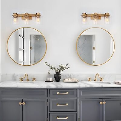 LALUZ Bathroom Light Fixtures, Gold Vanity Light Fixture with Seeded Glass Sh...