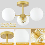 Semi Flush Mount Ceiling Light Fixture, 3-Light Gold Chandelier Mid Century M...