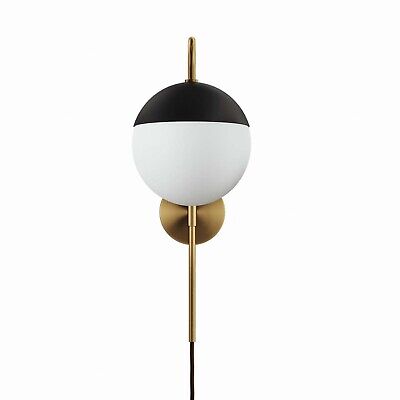 Modway Stellar 1-Light Wall Sconce in Opal Satin Brass 7 x 9.5 x 20 Brown