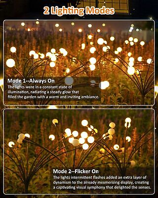 Solar Powered LED Firefly Garden Lights, Swaying Solar Garden Lights with 2 L...