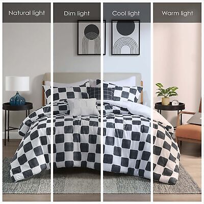 Intelligent Design Queen Comforter Set Chic Black & White Checkered Print Com...