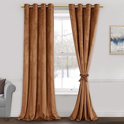 JIUZHEN Gold Brown Velvet Curtains 96 inches Blackout Curtains for Living Roo...