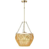 Warehouse of Tiffany Caddie 15 Inch Opaque Glass Shade Rattan Woven Pendant 1...