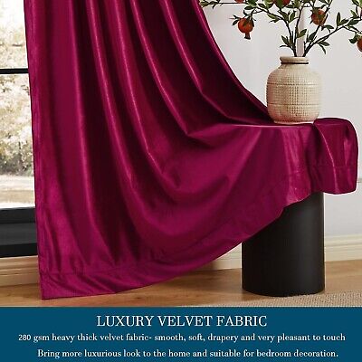 PRIMROSE Red Curtains 120 inch for Living Room Velvet Drapes Blackout Rod Poc...