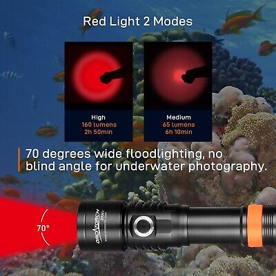 ORCATORCH D530V Red LED Dive Light 160 Lumen Scuba Diving Video Light 120 Deg...