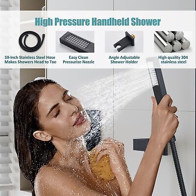 ESNBIA Shower System Black, Bathroom 10 Inches Rain Shower Head with Handheld...