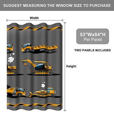 Baocicco Gray Construction Curtains for Boys Bedroom Kids Cartoon Excavator T...