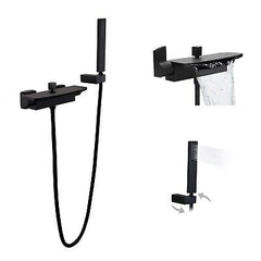 Waterfall Wall Mount Tub Faucet with Hand Shower Modern Waterfall Bathtub Fau...