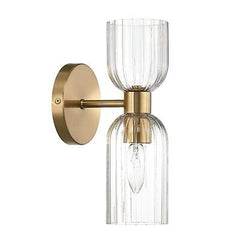 Josephine - Mid-Century Modern Metal and Clear Ribbed Glass Wall Light, Brush...