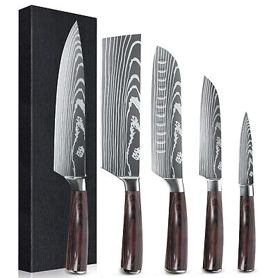 KEPEAK Kitchen Knife Set 5 piece, Chef Knife Santoku Cleaver Paring Knives Hi...