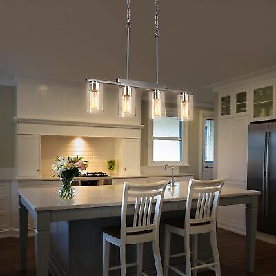 WILON Kitchen Island Lighting, 4-Light Dining Room Light Fixture with Clear G...