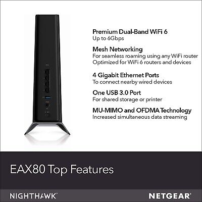 NETGEAR Nighthawk WiFi 6 Mesh Range Extender EAX80 - Add up to 2,500 sq. ft. ...