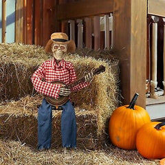 39" Fall Banjo Playing Skeletons - Animated Scarecrow Thanksgiving Decoration...