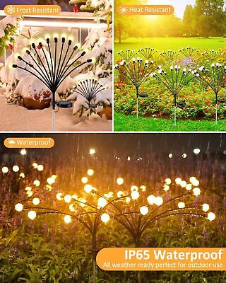 Solar Powered LED Firefly Garden Lights, Swaying Solar Garden Lights with 2 L...