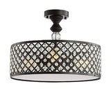 JONATHAN Y JYL6147A Elise 17" 3-Light Crystal/Metal Drum Semi-Flush Mount, Cl...