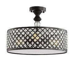 JONATHAN Y JYL6147A Elise 17" 3-Light Crystal/Metal Drum Semi-Flush Mount, Cl...