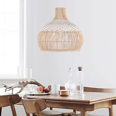 1 Light Rattan Pendant Light Fixture Ceiling Lights Chandelier Handwoven Pend...