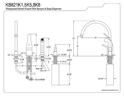 Kingston Brass KB821K1 Chatham Widespread Kitchen Faucet, 9" Spout Reach, Pol...