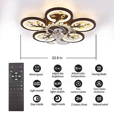 22.8 Inch Flower Ceiling Fan with Lights Remote Control, Silent 6 Speed 3 Col...