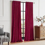 PRIMROSE Red Curtains 120 inch for Living Room Velvet Drapes Blackout Rod Poc...