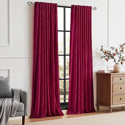 PRIMROSE Red Curtains 120 inch for Living Room Velvet Drapes Blackout Rod Poc...