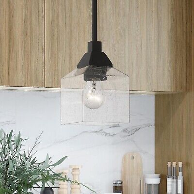 LIVEX LIGHTING Aragon 1 Light Mini Pendant in Black (49761-04) 4.75 x 46