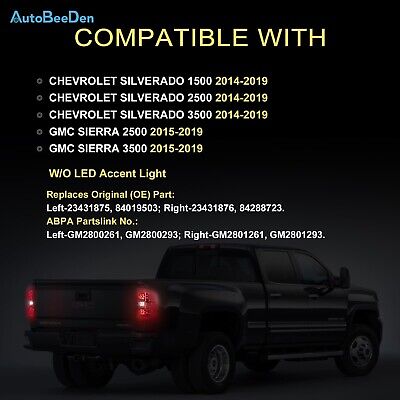 Tail Lights Compatible with Chevy Chevrolet Silverado 1500 2500 3500 2014-201...