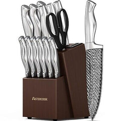 Knife Set, 15 Pieces Kitchen Knife Block Set with Built in Knife Sharpener Bl...