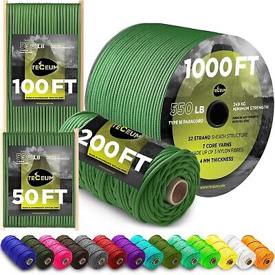 TECEUM Paracord Rope 1000 &#8211; 1000ft / 200ft / 120ft / 100ft / 50ft &#8211;