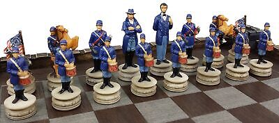 HPL American US Civil Generals War North vs South Chess Set W/ 17" Castle Board