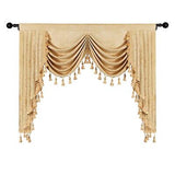 ELKCA Gold Chenille Window Curtains Valance for Living Room Luxury Waterfall ...