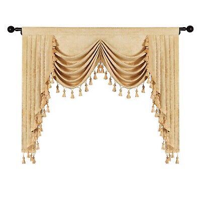 ELKCA Gold Chenille Window Curtains Valance for Living Room Luxury Waterfall ...