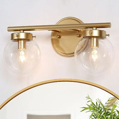 KSANA Bathroom Light Fixtures, 2-Light Gold Vanity Lights with Clear Globe Gl...