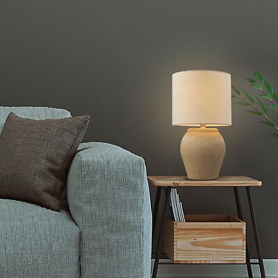 Globe Electric 61000046 15" Ceramic Table Lamp, Matte Black, Wood Toned Base,...