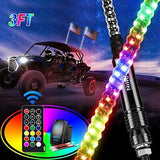 Nilight 2PCS 3FT Spiral RGB Led Whip Light w/RGB Chasing/Dancing Light RF Rem...