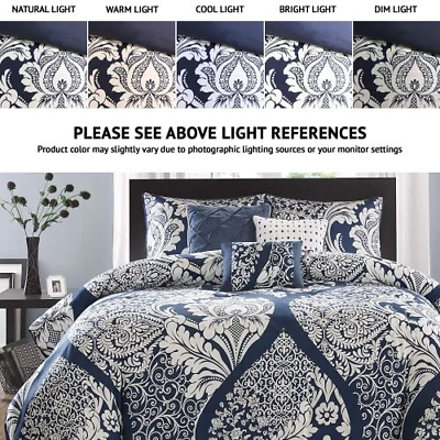 Madison Park Vienna Sateen Cotton Comforter Set, Queen, Indigo