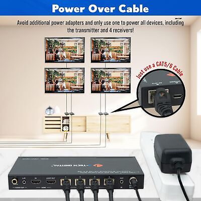 HDMI 2.0 4K 1x4 Splitter Extender Over Single Cable CAT6 with PoC Up to 196 F...