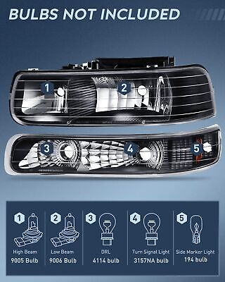 Nilight Headlight Assembly for 1999 2000 2001 2002 Chevy Silverado 1500 1500H...