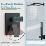 ESNBIA Shower System Black, Bathroom 10 Inches Rain Shower Head with Handheld...