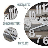 24" Wooden Multi-Color Maritime Coastal Beach Large Number Wall Clock (Gray, ...