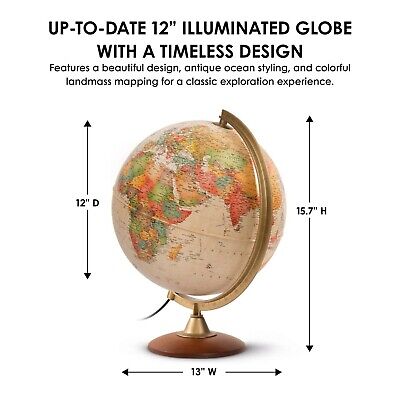 Waypoint Geographic Journey Globe, 12" Illuminated Antique Ocean-Style World ...