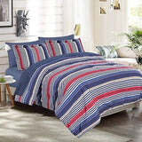 EMME Queen Comforter Set-Bed in A Bag Striped, 7 Piece Navy Red Bedding Sets ...