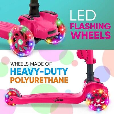 Hurtle 3-Wheeled Scooter for Kids - Wheel LED Lights, Adjustable Lean-to-Stee...