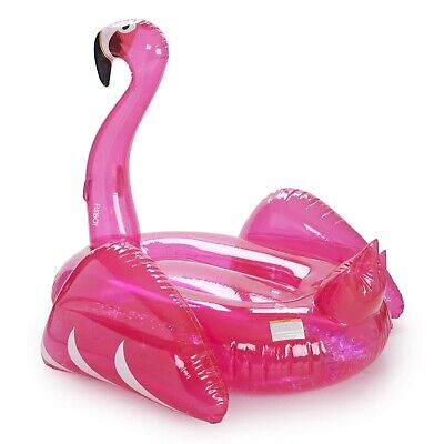 FUNBOY Giant Inflatable Glitter Pink Flamingo Pool Float, Cup Holder, Luxury ...