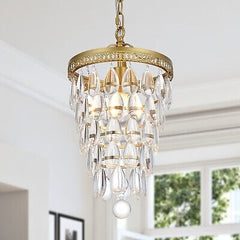 Vintage 5-Tier K9 Raindrop Crystal Chandelier,Gold Crystal Chandeliers with M...