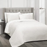 Lush Decor Ava Quilt Diamond Pattern Solid 3 Piece Oversized King, Off-white