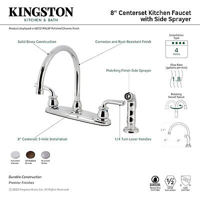 Kingston Brass KB728RXLSP Restoration 8-Inch Centerset Kitchen Faucet with Si...