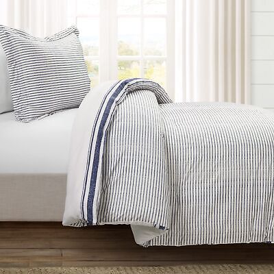 Lush Decor Farmhouse Stripe Reversible Cotton Comforter Set , 2 Piece Set, Tw...