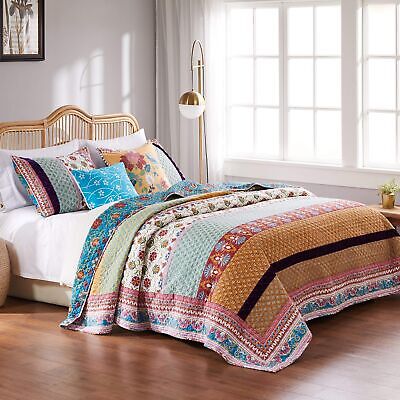 Greenland Home Thalia Velvet-Embellished Cotton Quilt Set, Reversible, 4-Piec...