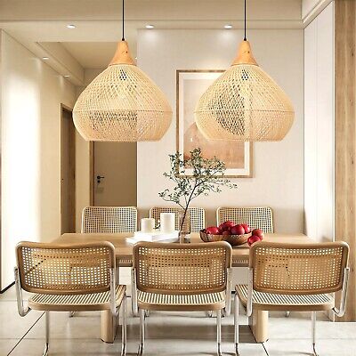 Arturesthome Rustic Woven Pendant Light, Rattan Basket Lampshade Coastal Hang...